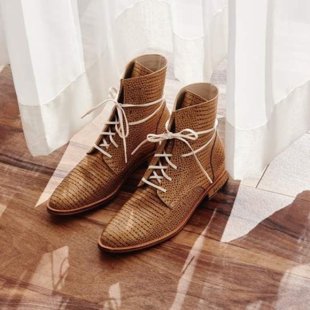 Freda Salvador Ralf lace up boot in wheat mini embossed croc